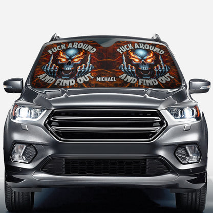 F Around And Find Out Fire Skeleton - Personalized Skull Car Sunshade