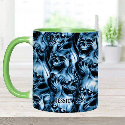 Hear No Evil Speak No Evil See No Evil - Personalized Skull Accent Mug