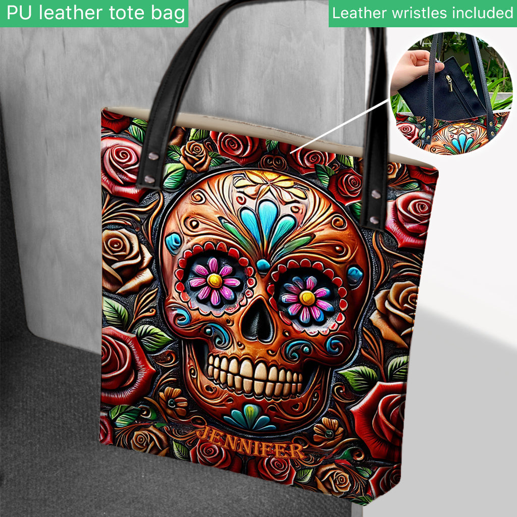 Roses And Skull - Personalized Skull Tote Bag