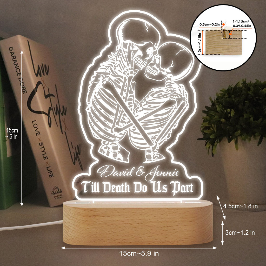 Till Death Do Us Part Custom Couple Skeleton - Personalized Skull Shaped Plaque Light Base