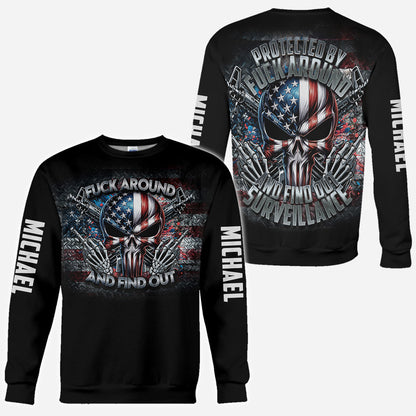 Protected by Fck Around and Find out Surveillance - Personalized Skull All Over Shirt