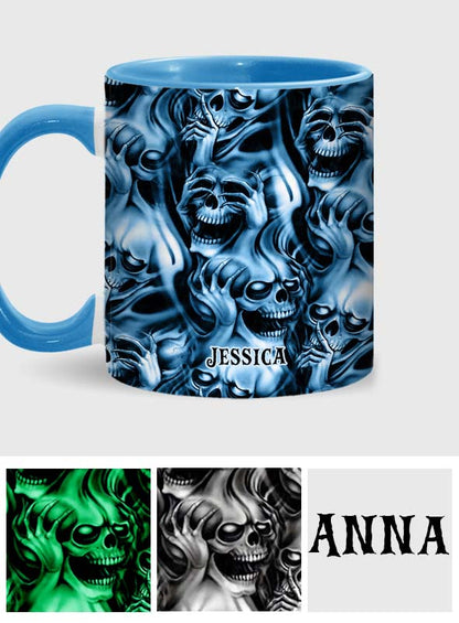 Hear No Evil Speak No Evil See No Evil - Personalized Skull Accent Mug