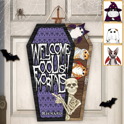 Welcome Foolish Mortals - Personalized Skull Custom Shaped Wood Sign