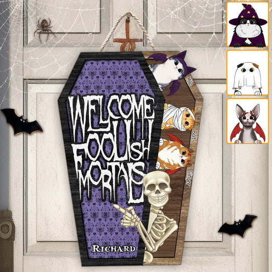 Welcome Foolish Mortals - Personalized Skull Custom Shaped Wood Sign