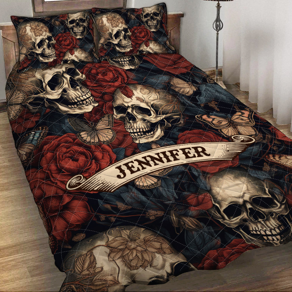 Vintage Rose Skull - Personalized Skull Quilt Set