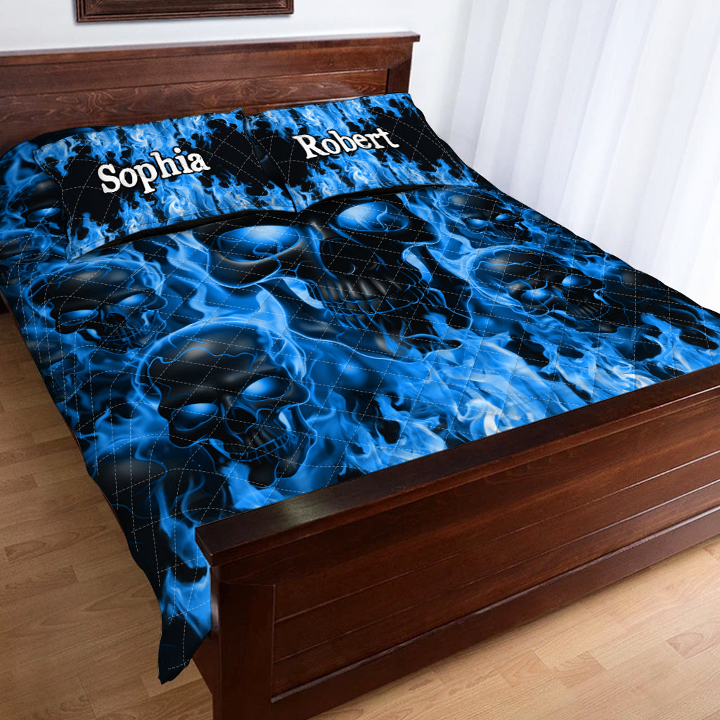 Melted Skull On Fire - Personalized Skull Quilt Set