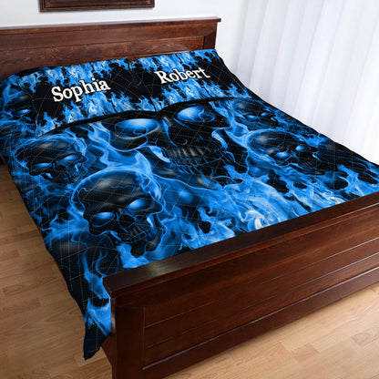 Melted Skull On Fire - Personalized Skull Quilt Set