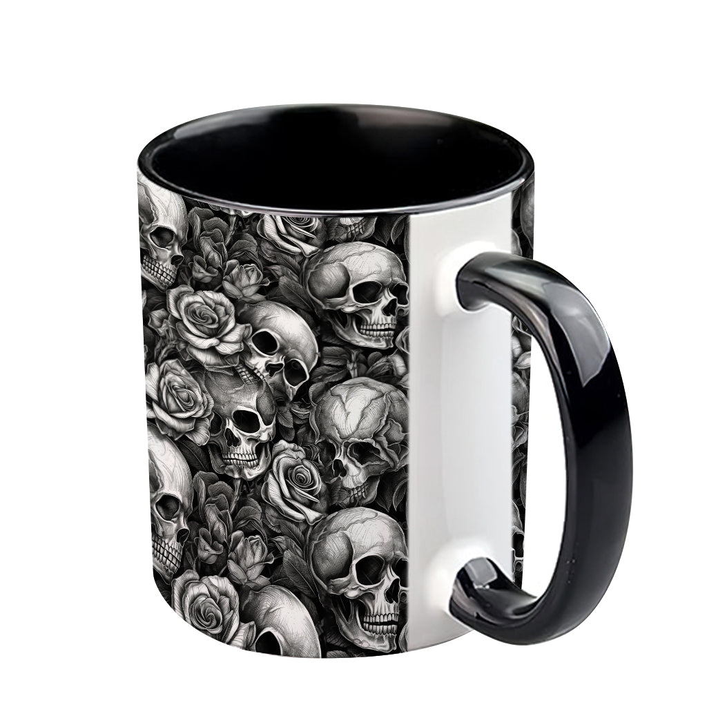 Skull Roses Black And White - Personalized Skull Accent Mug