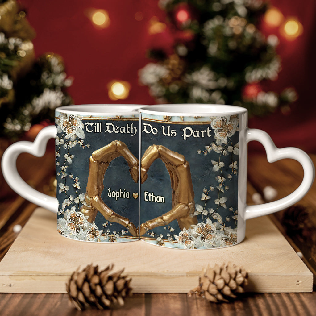 Till Death Do Us Part - Personalized Skull Matching Heart Handle Mug