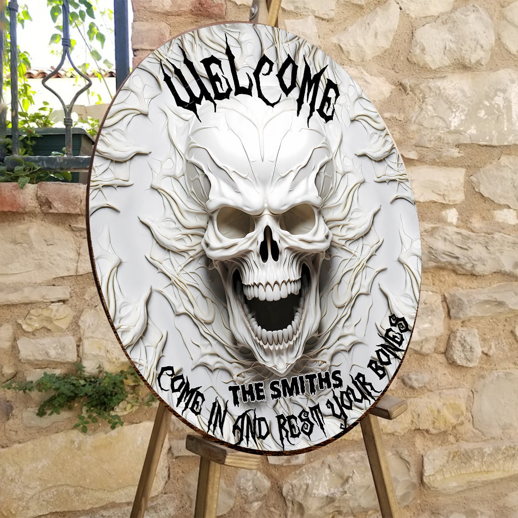Come In And Rest - Personalized Skull Round Wood Sign