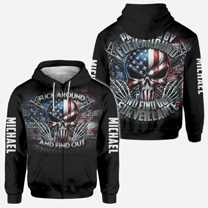 Protected by Fck Around and Find out Surveillance - Personalized Skull All Over Shirt