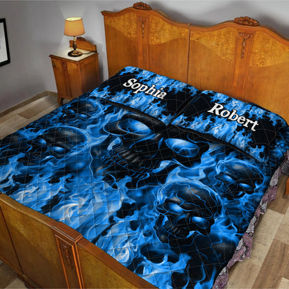 Melted Skull On Fire - Personalized Skull Quilt Set