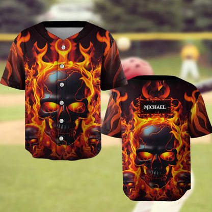 Fire Skull - Personalized Skull Baseball Jersey