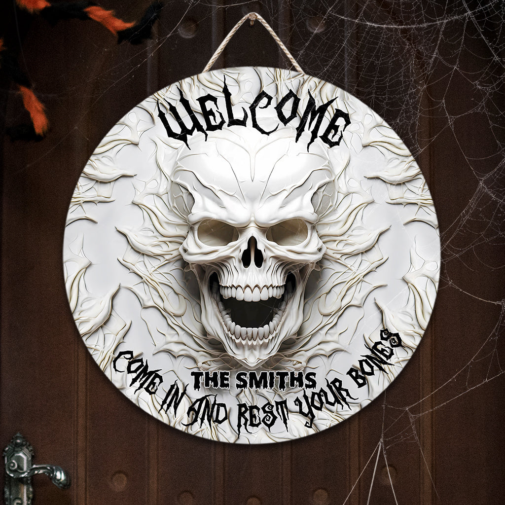 Come In And Rest - Personalized Skull Round Wood Sign