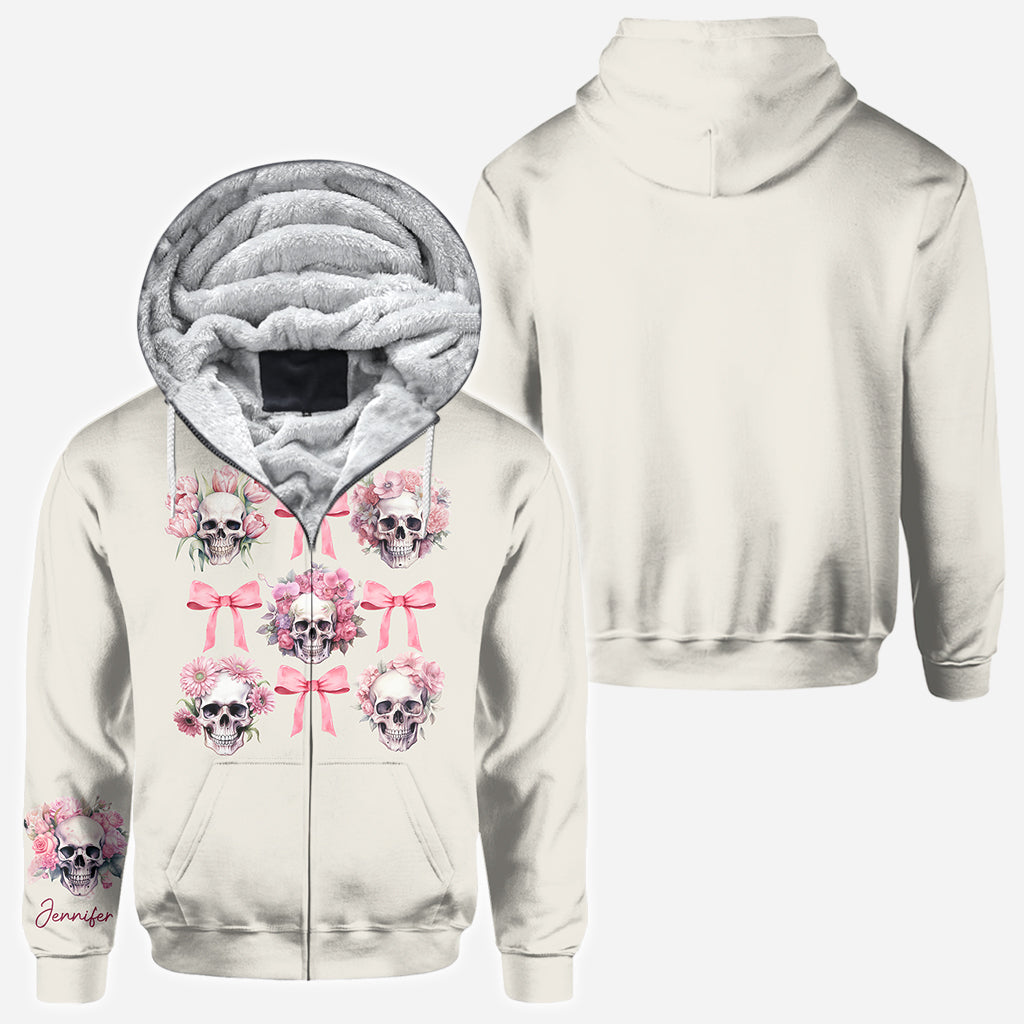 Pink Ribbon Coquette Bow Watercolor Skull - Personalized Skull All Over Shirt