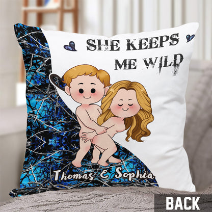 She Keeps Me Wild - Personalized Hunting Throw Pillow