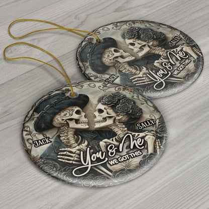 You & Me - Personalized Skull Ceramic Circle Ornament