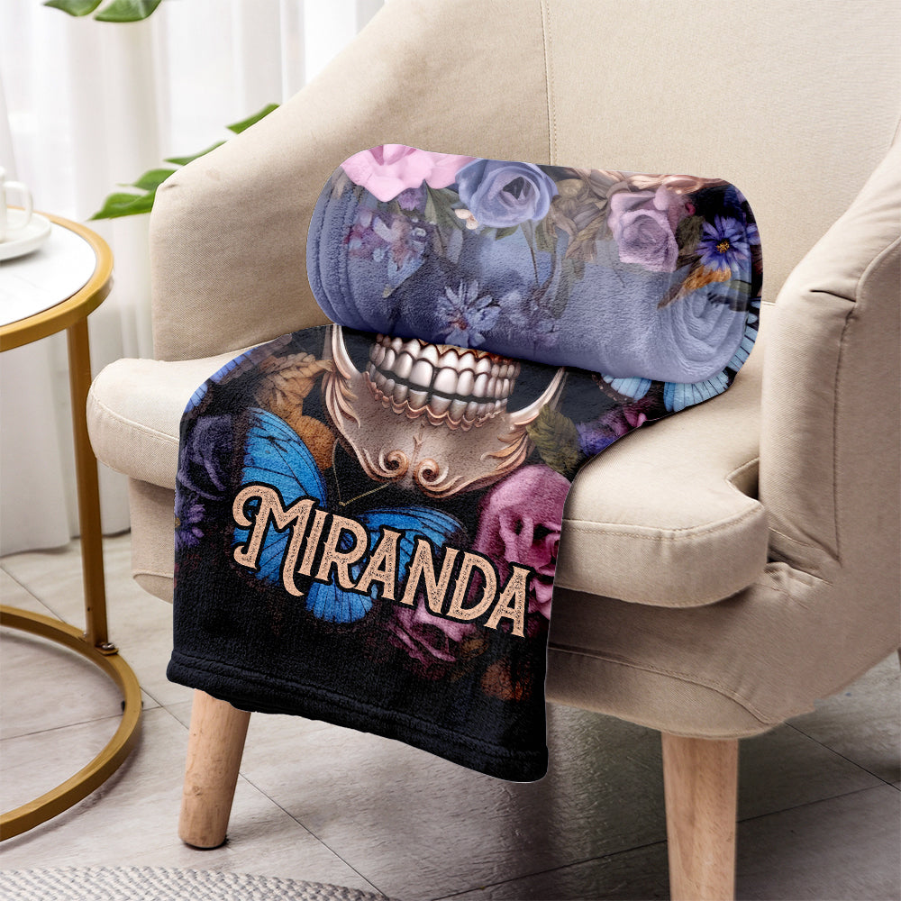 Beauty Of The Dark Skull Roses Butterflies - Personalized Skull Blanket