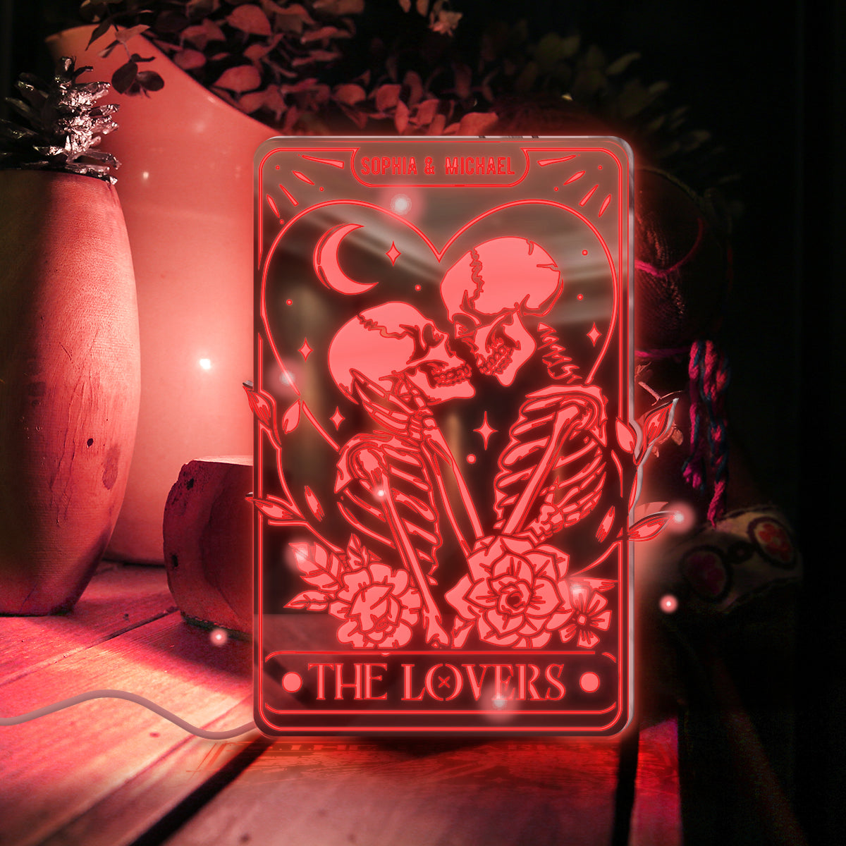 The Lovers - Personalized Skull Mirror Light