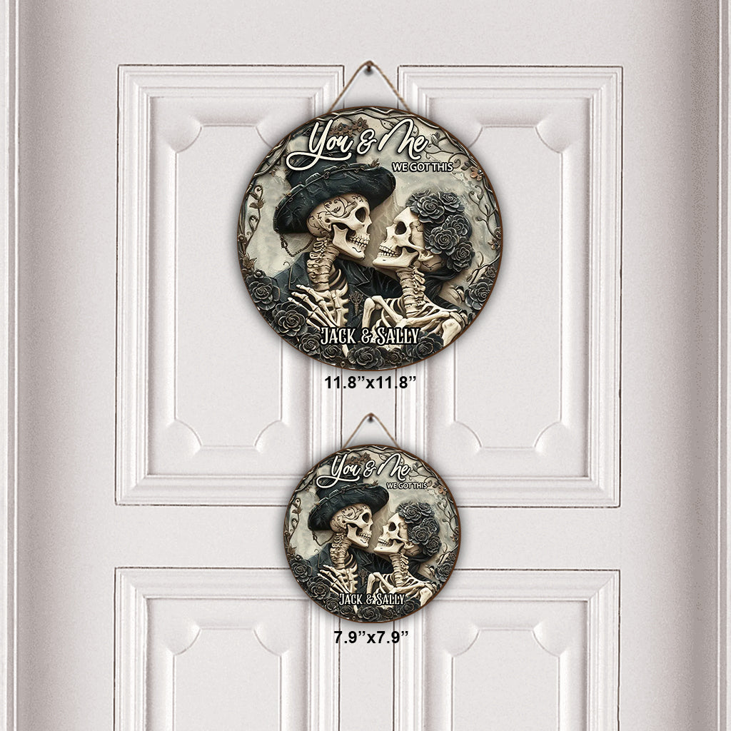 You & Me - Personalized Skull Round Wood Sign