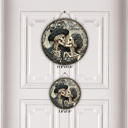 You & Me - Personalized Skull Round Wood Sign