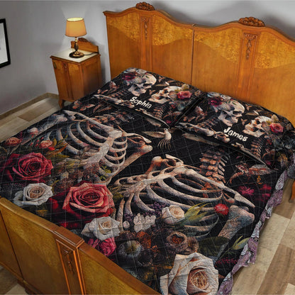 Skull Lovers Vintage Roses - Personalized Skull Quilt Set