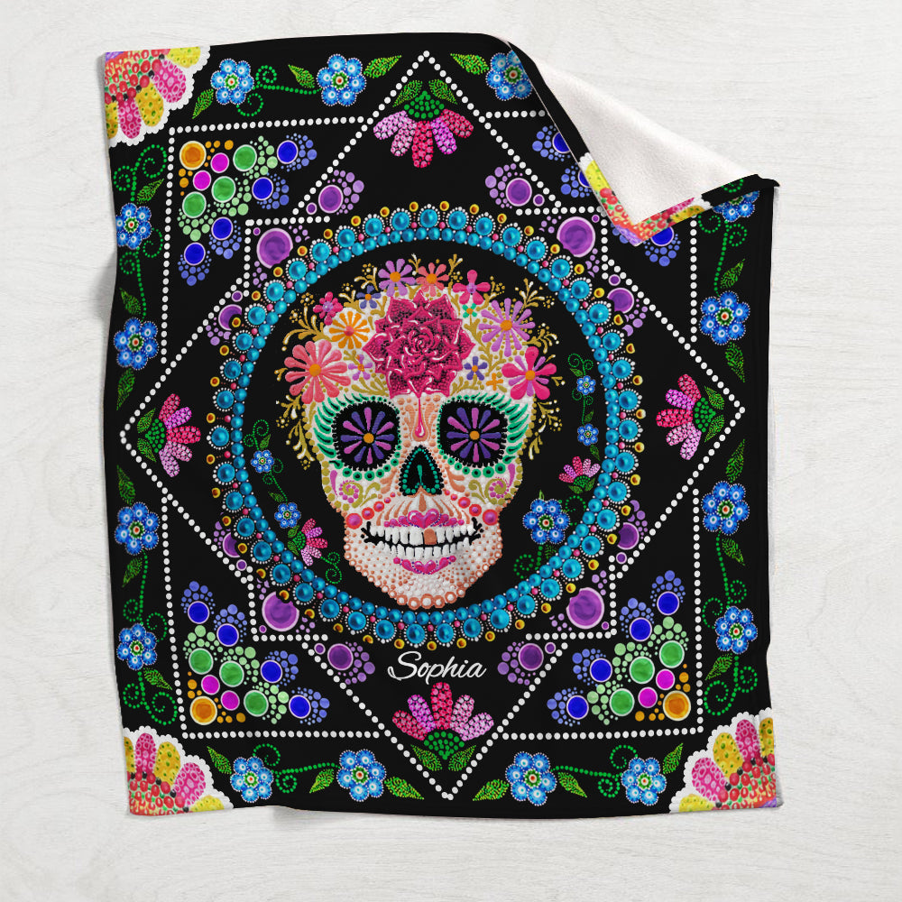 Colorful Sugar Skull - Personalized Skull Blanket