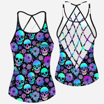 Colorful Skull Pattern - Personalized Skull Cross Tank Top