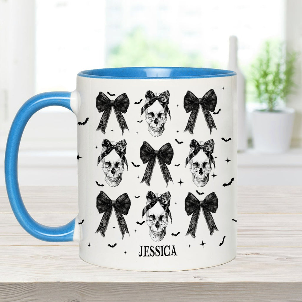 Coquette Bow Halloween Skull - Personalized Skull Accent Mug