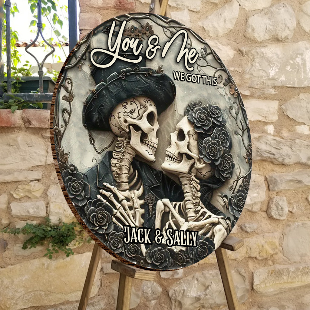 You & Me - Personalized Skull Round Wood Sign