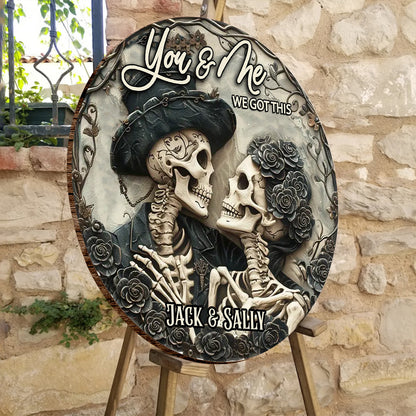 You & Me - Personalized Skull Round Wood Sign