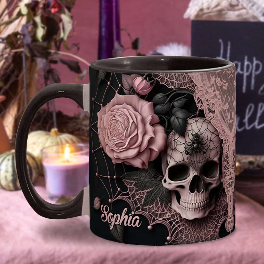 Roses And Skull - Personalized Skull Accent Mug