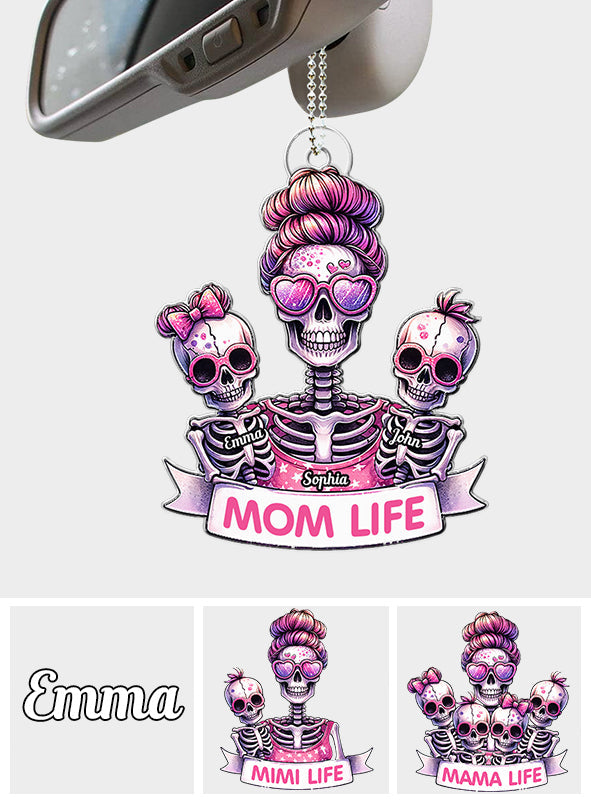 Mom Life - Personalized Skull Custom Shaped Car Ornament