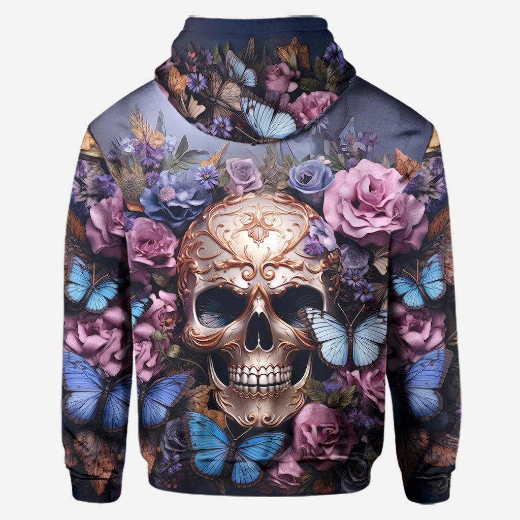 Beauty Of The Dark Skull Roses Butterflies - Personalized Skull Hoodie and Leggings