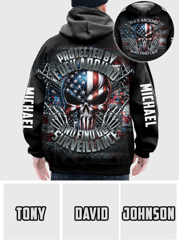 Protected by Fck Around and Find out Surveillance - Personalized Skull All Over Shirt