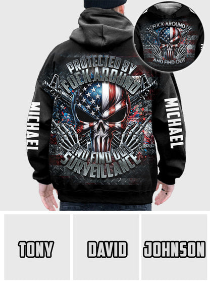 Protected by Fck Around and Find out Surveillance - Personalized Skull All Over Shirt
