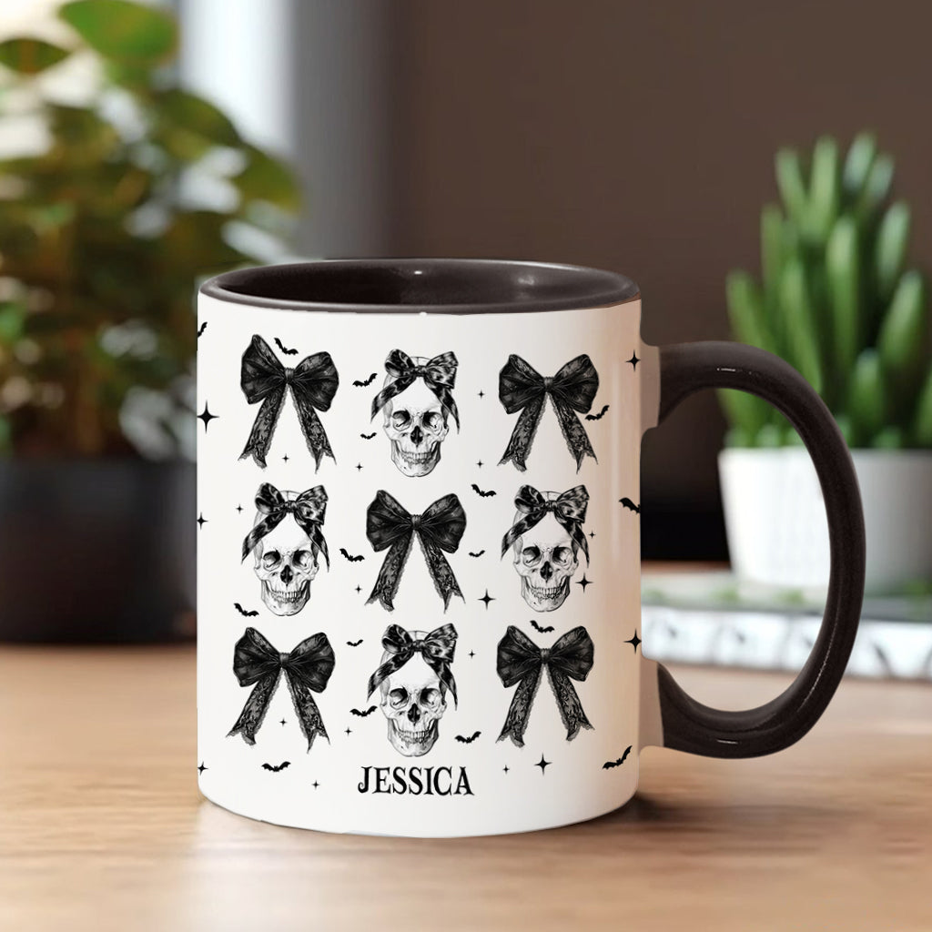 Coquette Bow Halloween Skull - Personalized Skull Accent Mug