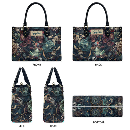 Skull & Flower - Personalized Skull Leather Handbag