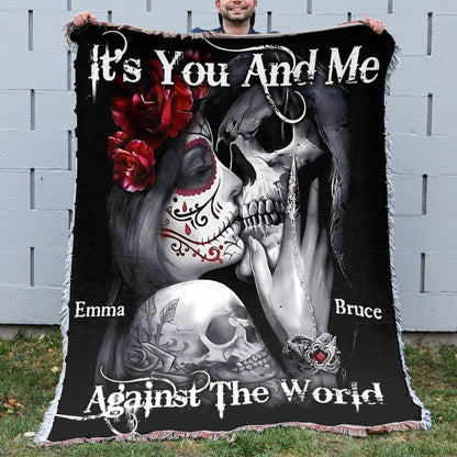 It's You And Me Against The World - Personalized Skull Woven Blanket