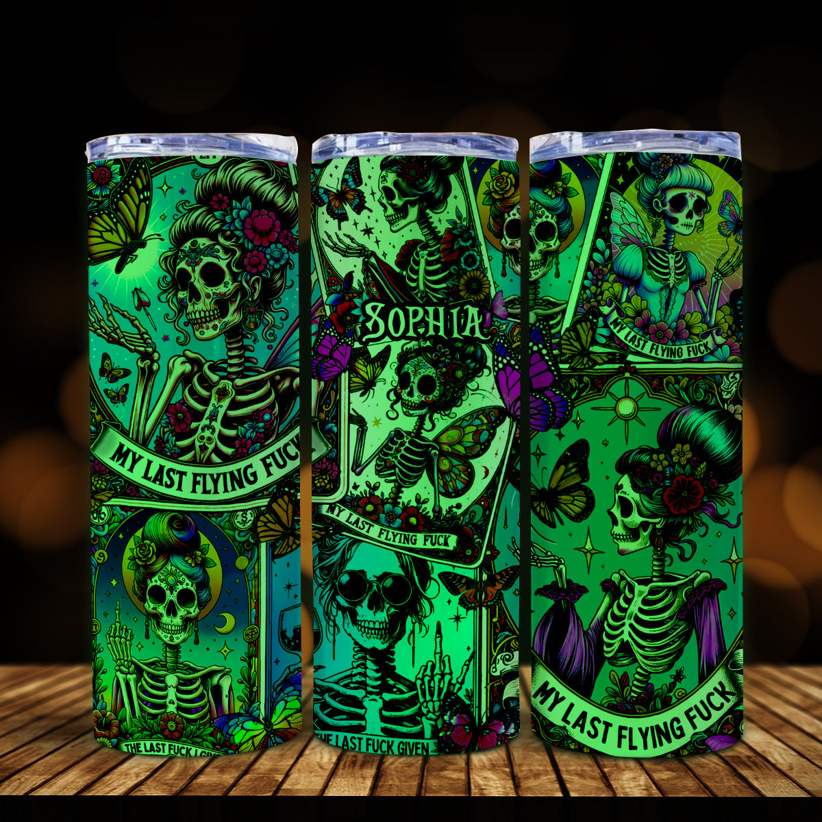 My Last Flying Fck - Personalized Skull Glow Skinny Tumbler