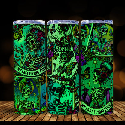My Last Flying Fck - Personalized Skull Glow Skinny Tumbler
