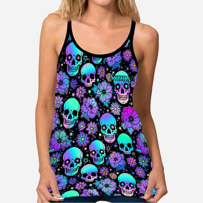 Colorful Skull Pattern - Personalized Skull Cross Tank Top