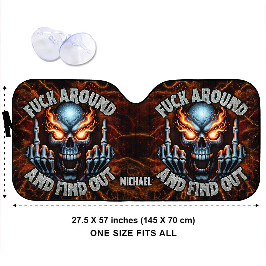 F Around And Find Out Fire Skeleton - Personalized Skull Car Sunshade