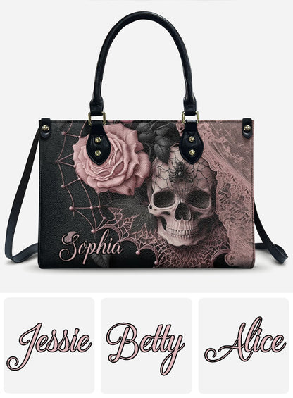 Enchanting Floral & Skull - Personalized Skull Leather Handbag