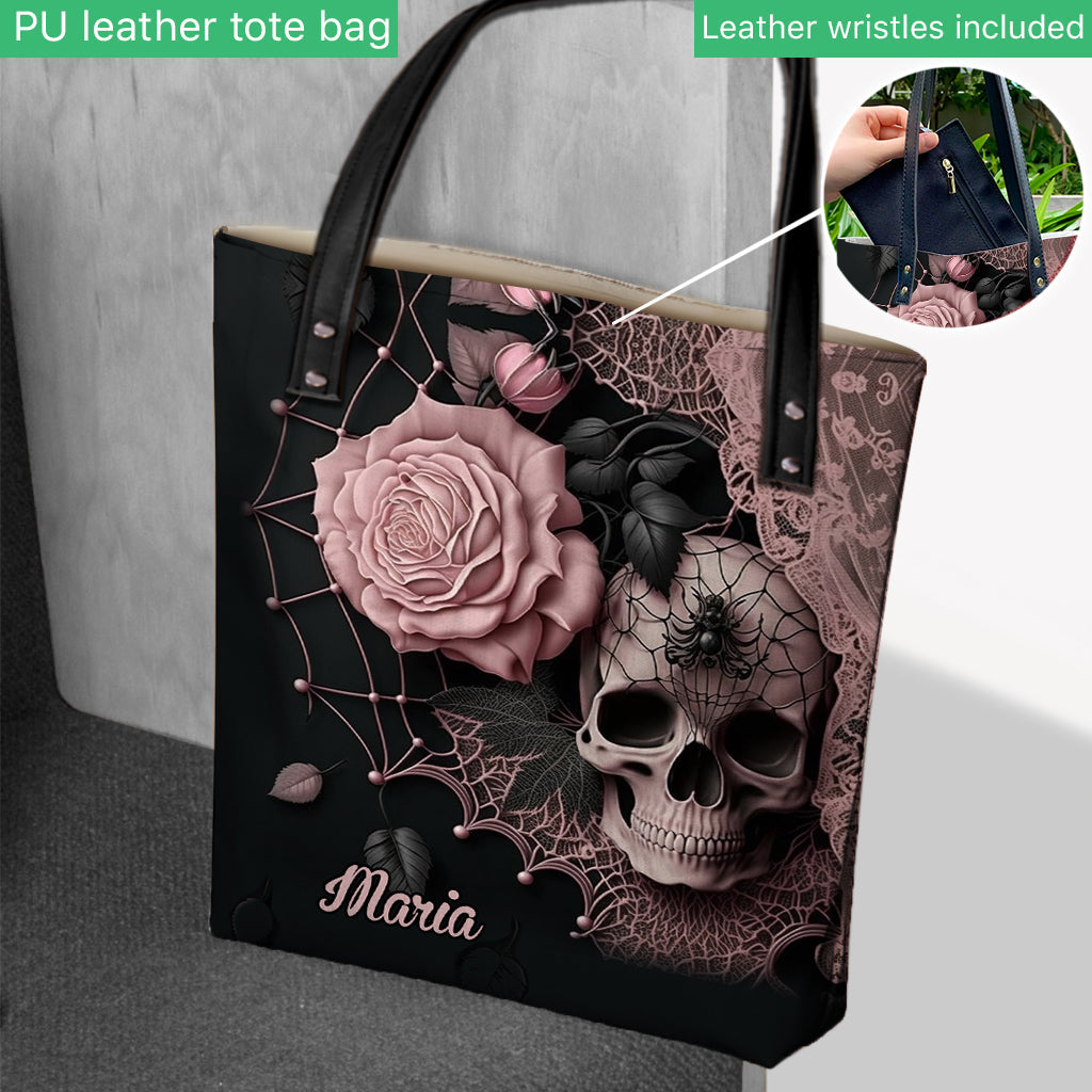 Roses And Skull - Personalized Skull Tote Bag