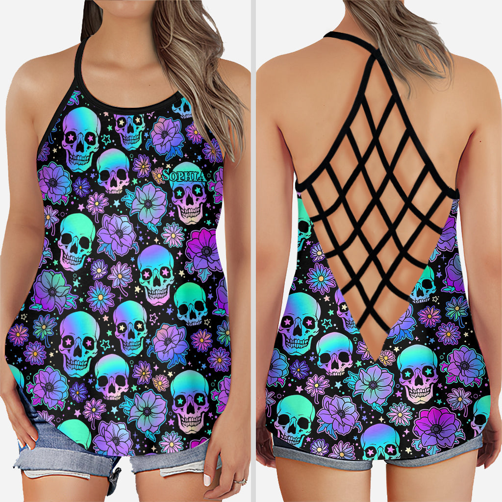 Colorful Skull Pattern - Personalized Skull Cross Tank Top