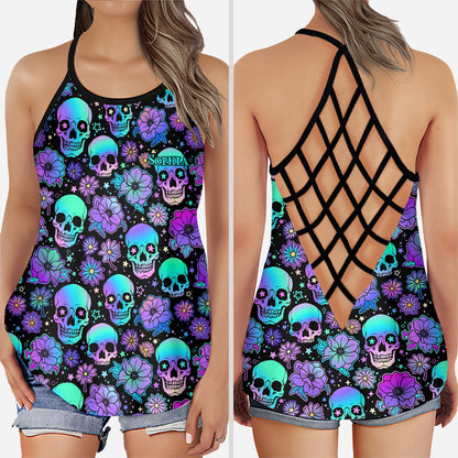 Colorful Skull Pattern - Personalized Skull Cross Tank Top