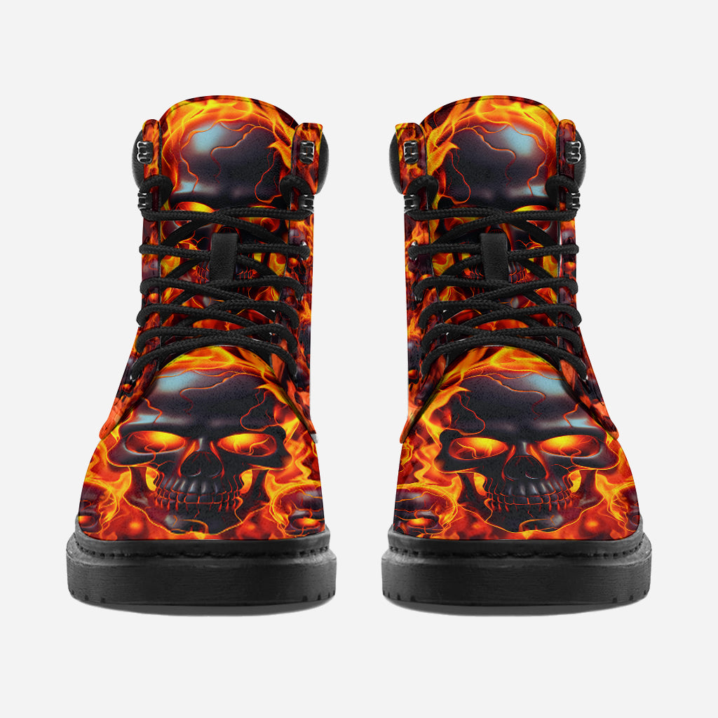 Melted Skull On Fire - Personalized Skull All Season Boots