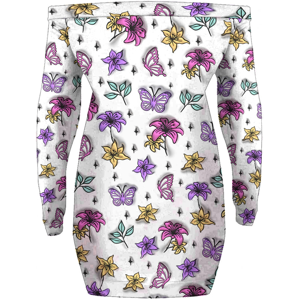 Fuck Around And Find Out - Personalized Skull Off Shoulder Long Sleeve Dress