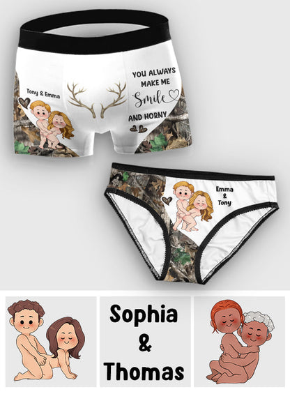 You Always Make Me Smile And Horny - Personalized Hunting Lace Border Women Briefs And Men’s Boxer Briefs